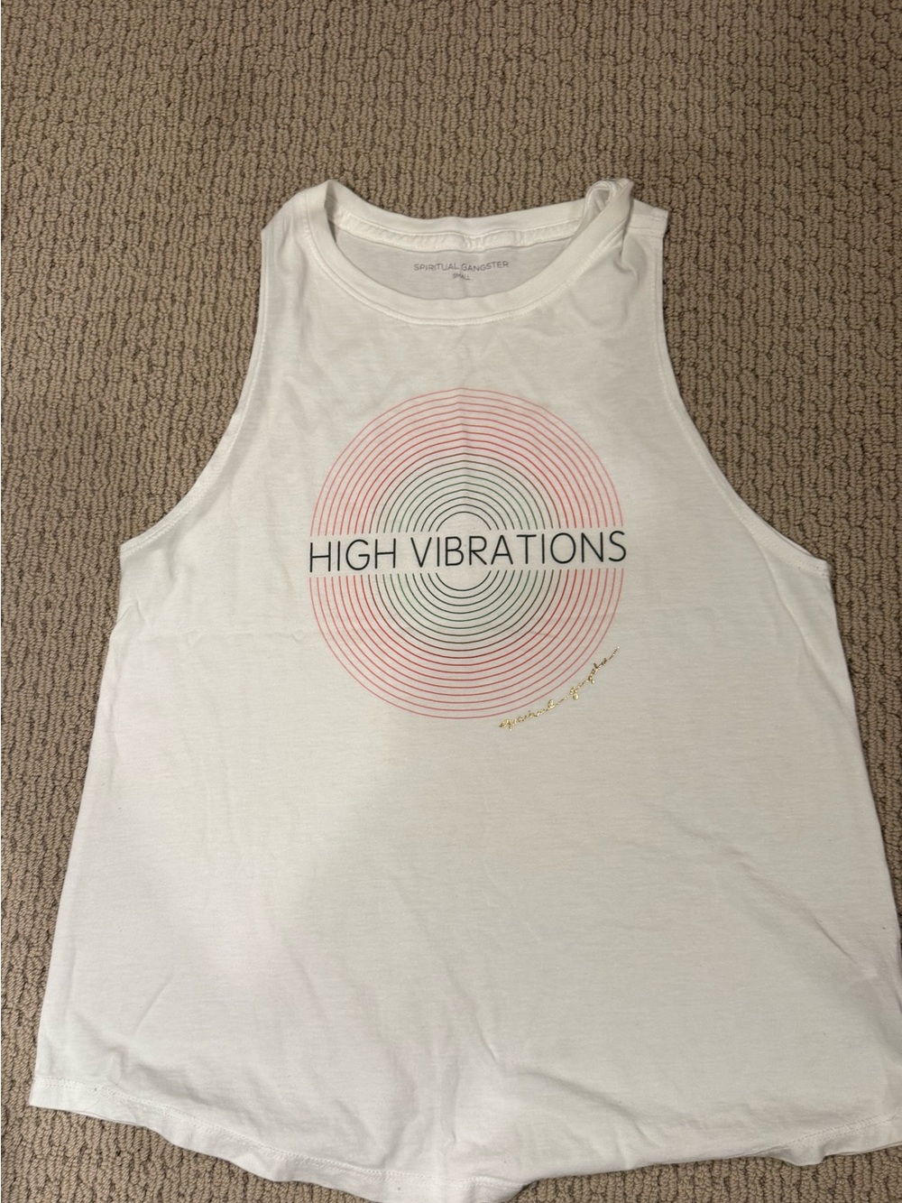 Spiritual Gangster White Tank with Pink & Green Concentric Graphic